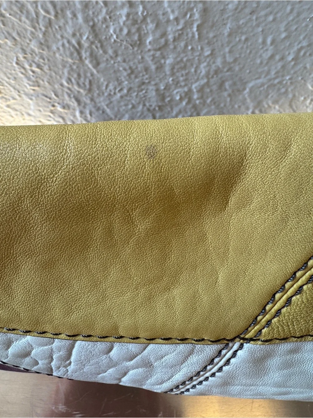 Fossil Fifty Four Yellow, White & Purple Leather Fold-Over Wristlet Clutch
